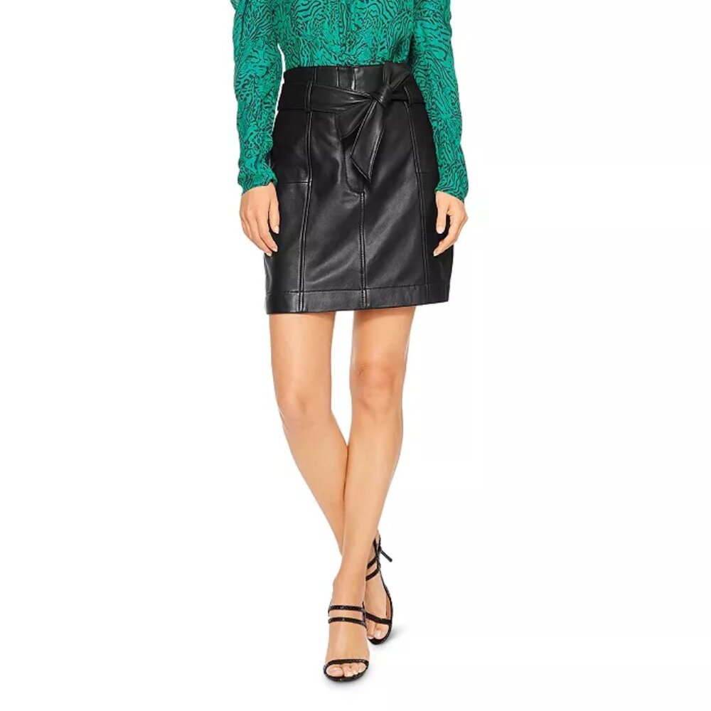 Parker Emmett Tie-Waist Lambskin Leather Mini Skirt Size M